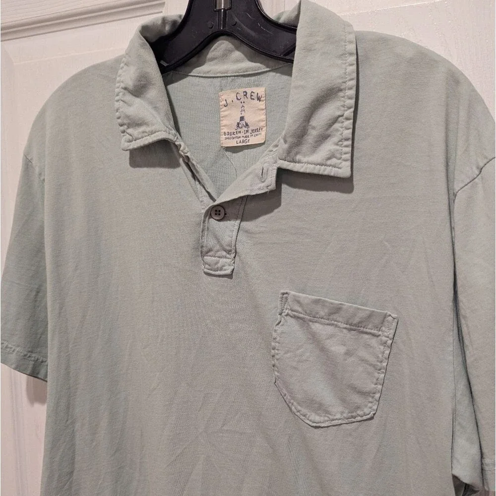 J. Crew Men's Size Large Broken In Jersey 100% Cotton‎ Light Green Polo Shirt